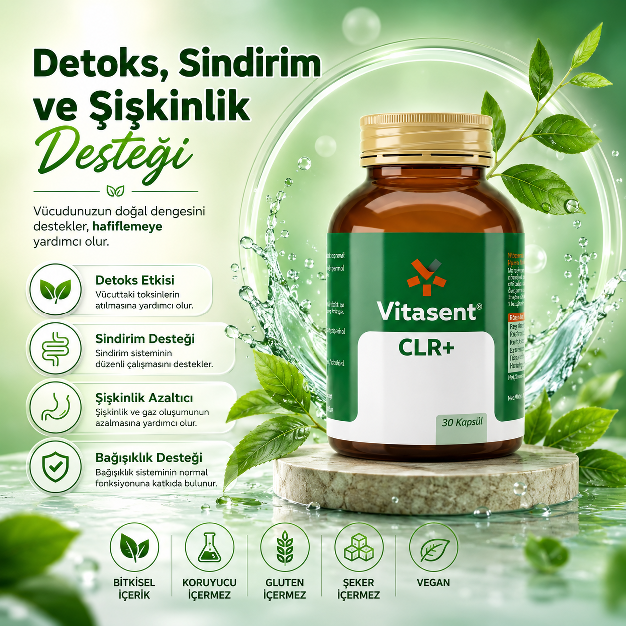 CLR+ – Detoks, Sindirim ve Şişkinlik Desteği Takviye Edici Gıda