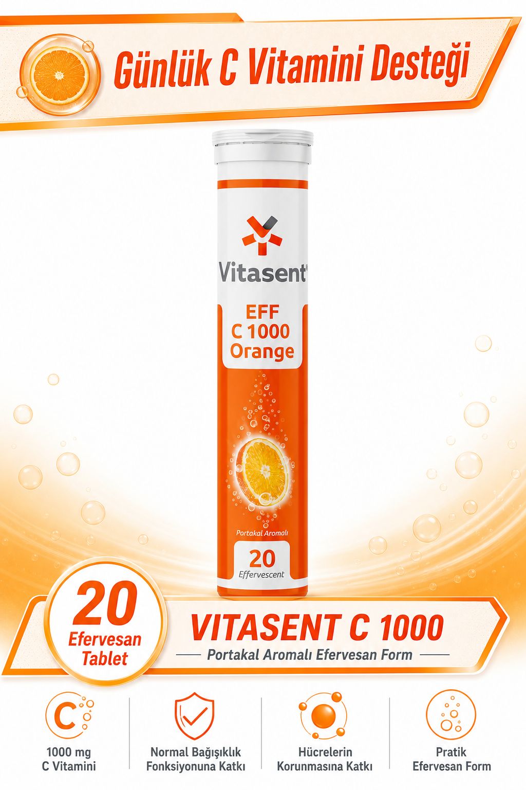 Vitasent Efervesan C 1000 Mg 20 Tablet