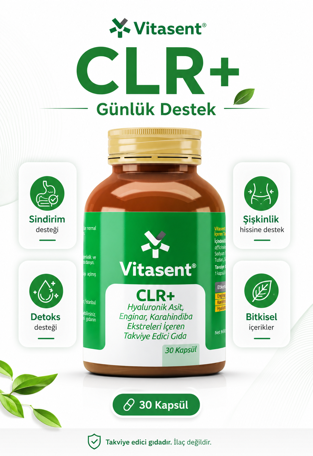 CLR+ – Detoks, Sindirim ve Şişkinlik Desteği Takviye Edici Gıda